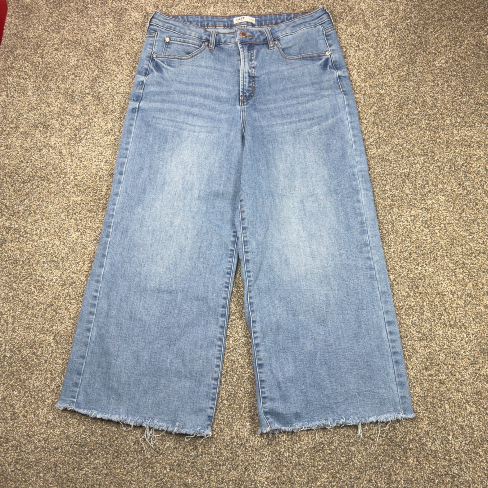 Oat New York Womens Wide Leg Crop Jeans Light Wash Raw Hem 10/30 Casual Chic